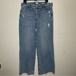 PLUS SIZE 16 WONDERLY WIDE LEG LIGHT WASH HIGH WAIST BUTTON FLY JEANS